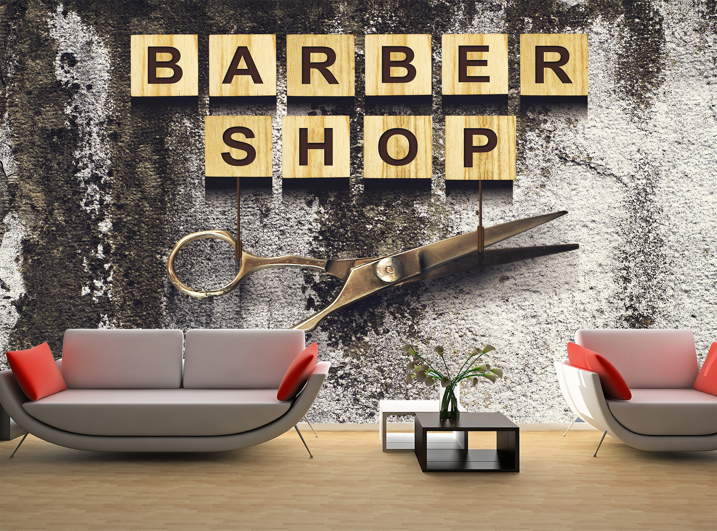 3D Concept Barber Shop Wallpaper Wall Mural Decal Photo | Etsy