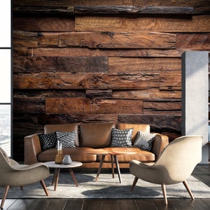 Wood Plank Wallpaper, Wood Effect Texture Wallpaper, Wood Wall Mural, Peel and Stick Wallpaper, Wood Panels, Floor Plank Floor Rugged Decor