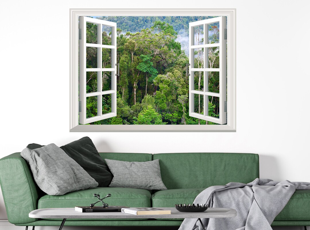 Tropical Jungle Forest Wall Decal Wall Sticker 3D Window Effect View Rainforest Wall Decal