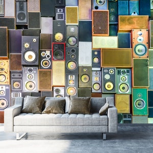 Music Wallpaper - Peel and Stick Removable  Wall Mural Music Speakers Young Room Kids Teenagers Room Speaker Background