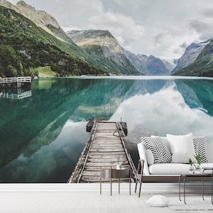 Mountain Lake Wallpaper Mural: Peel and Stick Wall Art