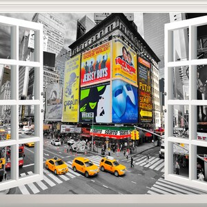 Times Square Wall Decal: 3D Window View, NYC Cityscape Mural