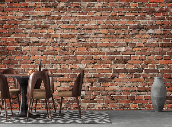 Old Red Brick Wallpaper Rustic Country Industrial Stone | Etsy