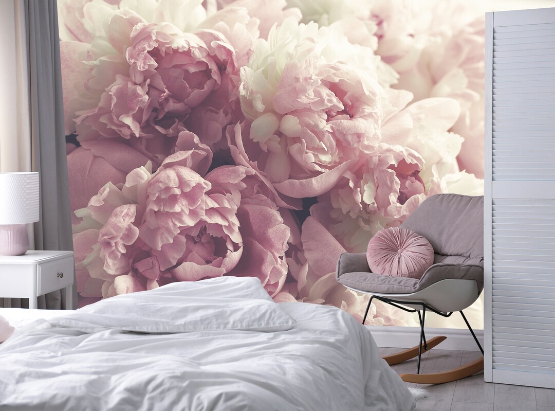 Peony Floral Wall Mural, Flowers Wallpaper, Peel and Stick Wallpaper ...