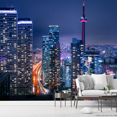 Toronto City Wall Mural Peel and Stick Wallpaper City Etsy