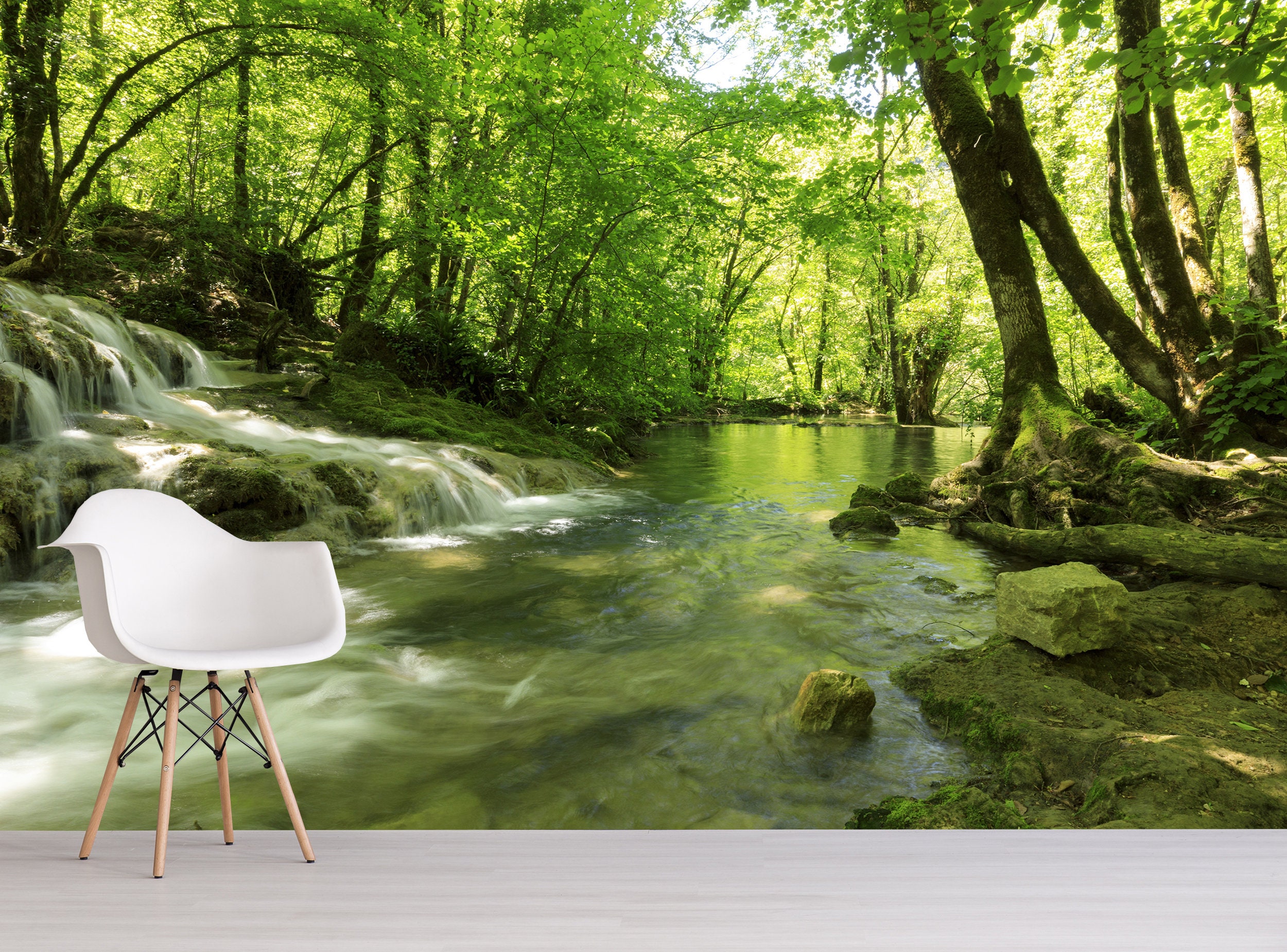 Waterfall WALL MURAL Forest Wallpaper River wallpaper Large Etsy