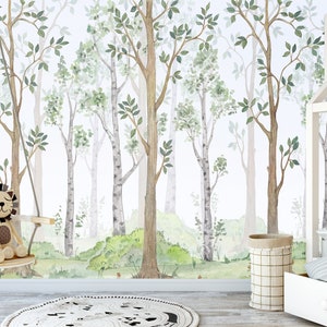Wallpaper Photo Wallpaper Nursery, Woodland Birch, for children Wall Mural Room, Kids Wallpaper, Forest Wallpaper, Peel and stick, Nursery