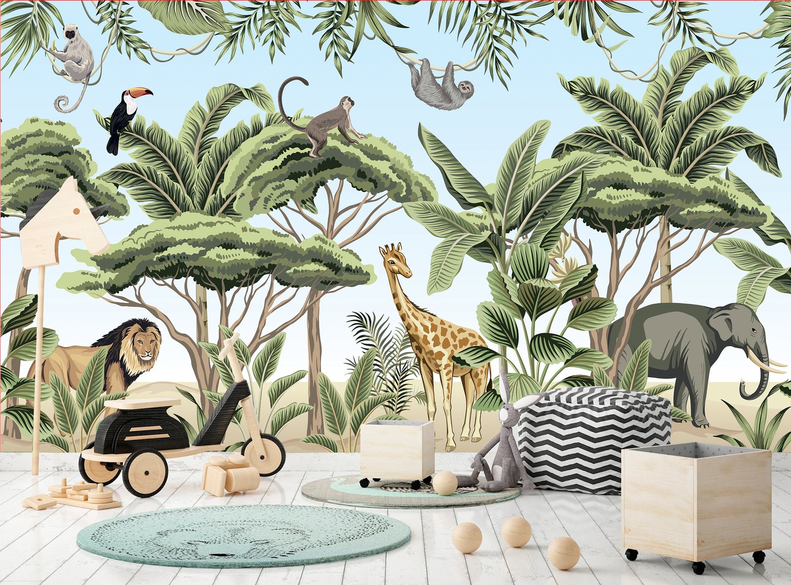 Safari Wallpaper with Animals Peel and Stick Removable | Etsy