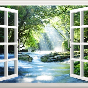Forest River Wandtattoo Wandaufkleber 3D Fenster Effekt Ansicht Natur Wandtattoo entfernbare Kunst Wandbild Wanddekor Poster, Vinyl Wandtattoos