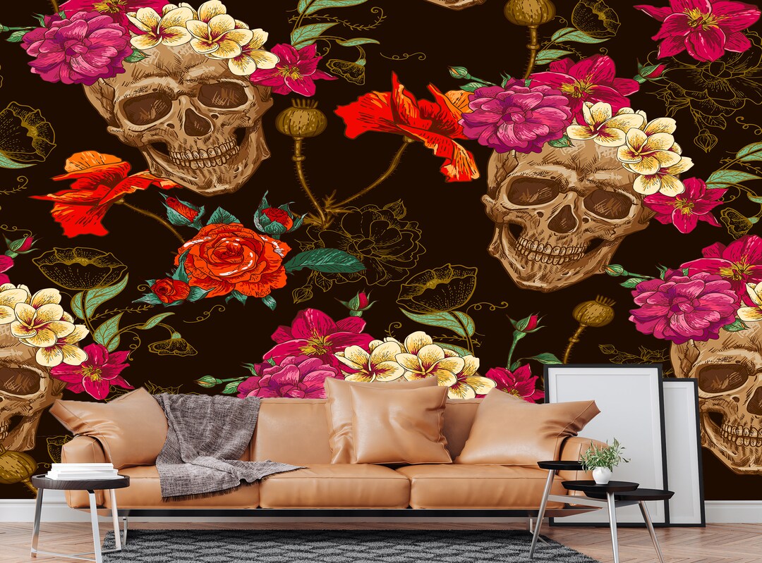 Skull Peel and Stick Wallpaper / Floral Wallpaper/ Teenager - Etsy