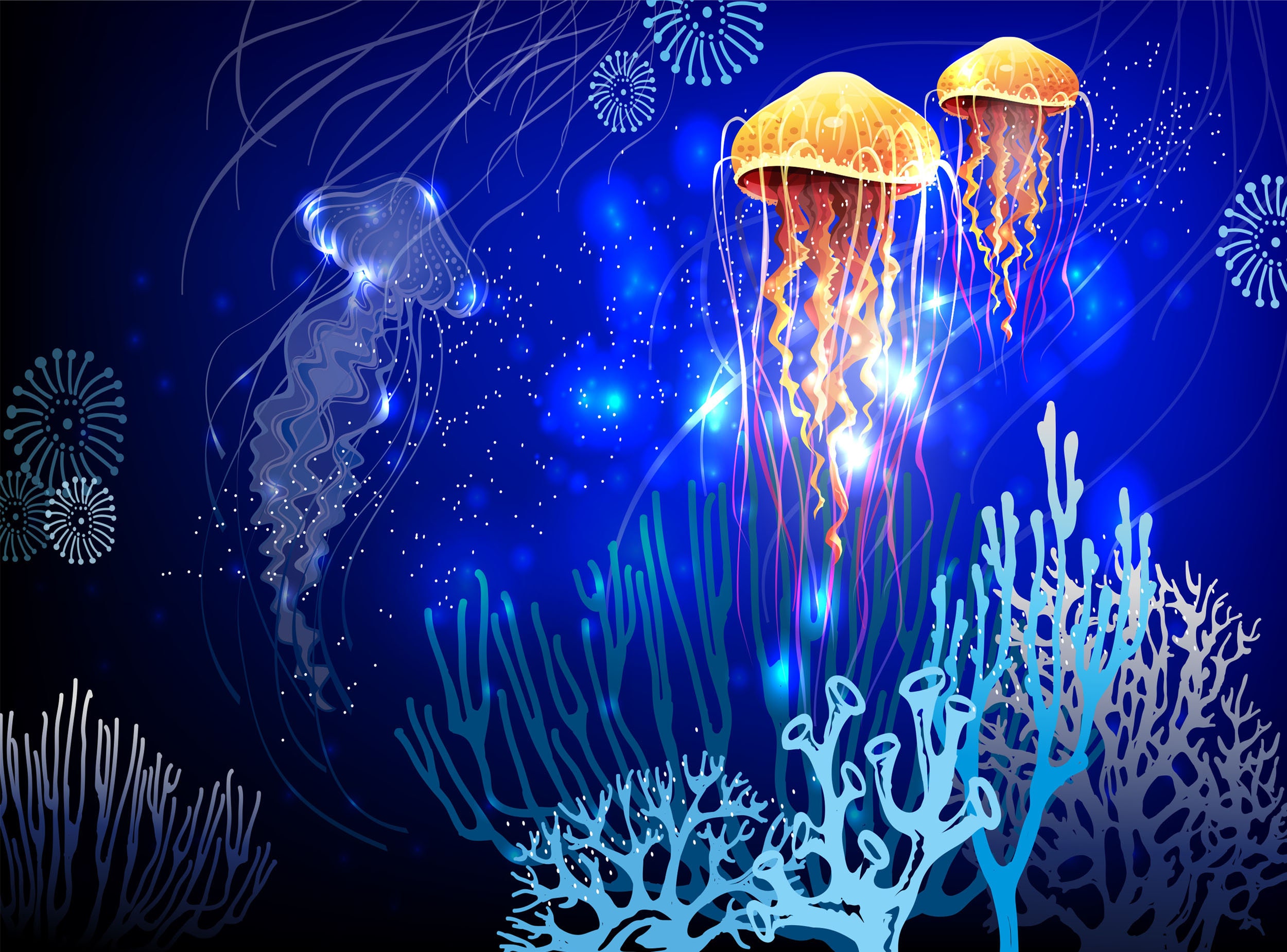 Neon Jellyfish Wallpaper Ocean Wall Mural Peel and Stick Etsy