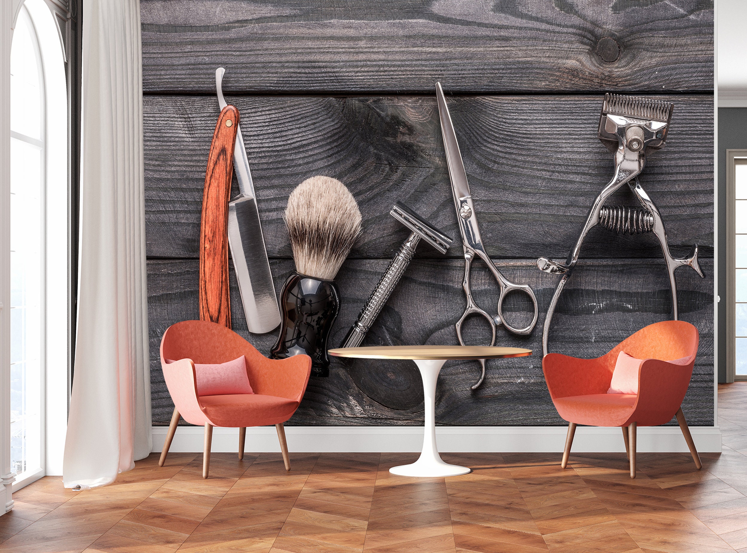 Barber Wallpaper Barber Shop Vintage Tools Mural Decal Mural | Etsy