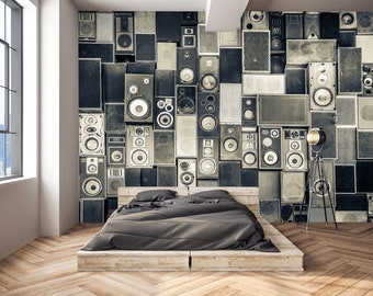 Music Wallpaper - Peel and Stick Removable  Wall Mural Music Speakers Young Room Kids Teenagers Room Speaker Background