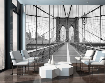 Brooklyn Bridge Wallpaper, City Wall Mural, Peel and Stick Wallpaper, City Wallpaper, Brooklyn Bridge Mural, Removable, Entryway Office Loft