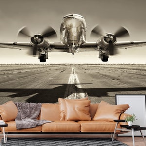 Airplane wallpaper, Self Adhesive Peel and Stick, Runway Wallpaper Removable Vinyl Wall Mural Office Decor Aircraft Plane Take Off