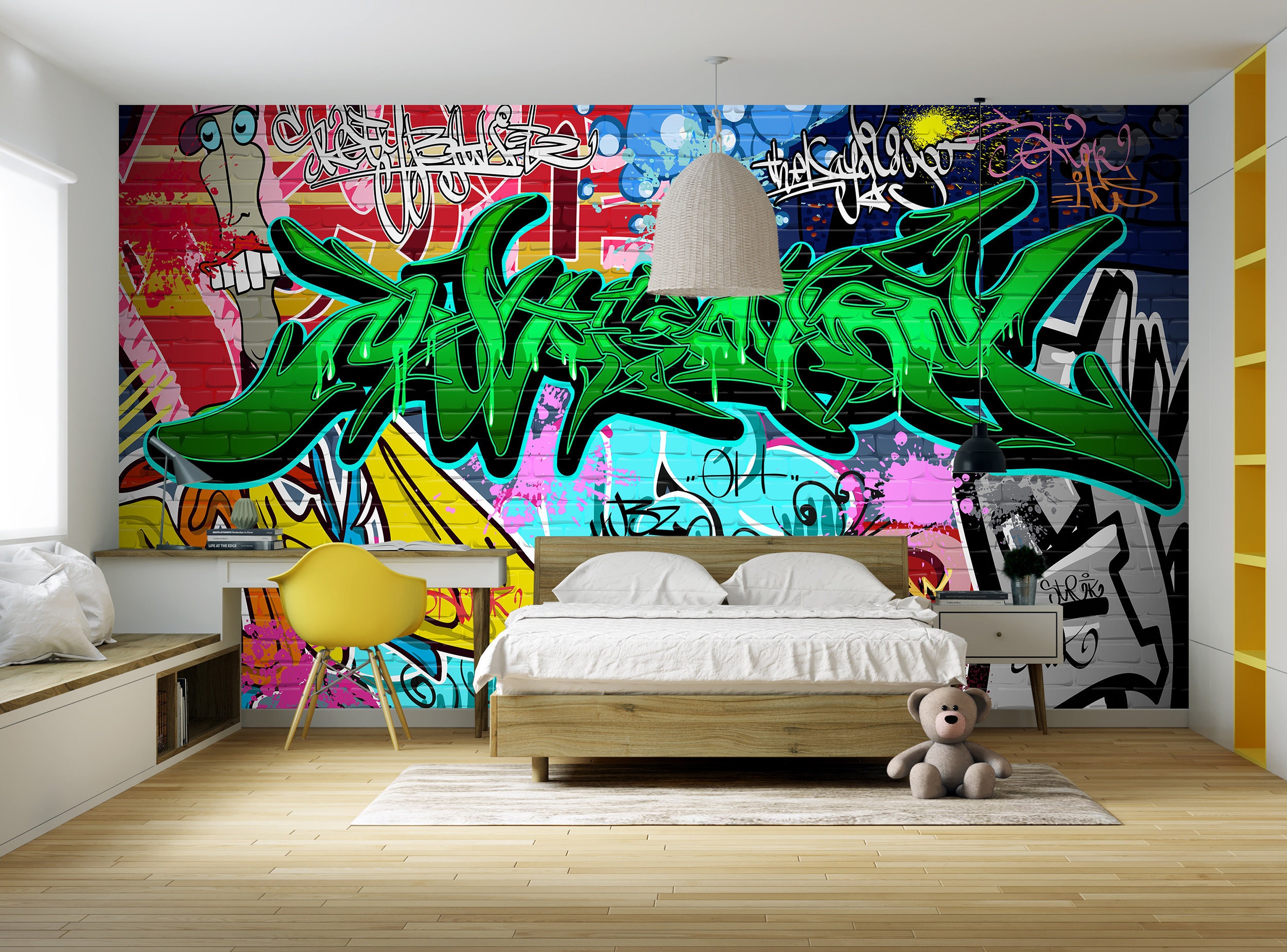 Graffiti Peel and Stick Wallpaper / Graffiti Wallpaper / Etsy