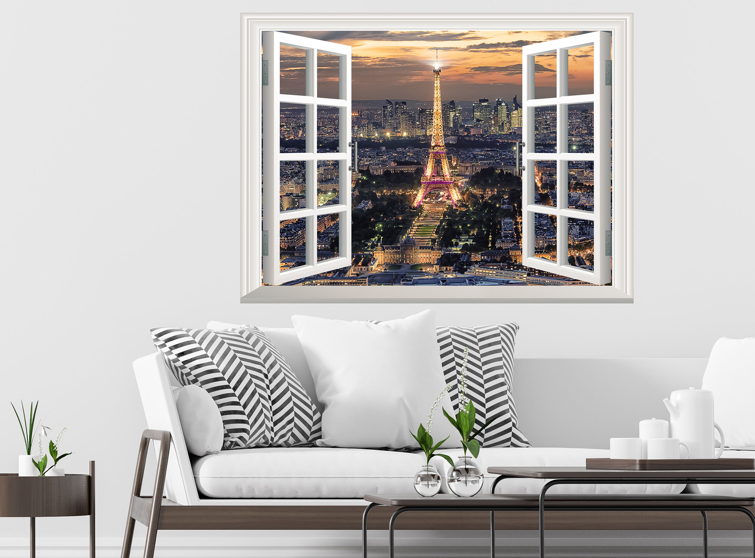 Paris Wall Sticker Paris Decor 3D Window Effect View Eiffel Etsy