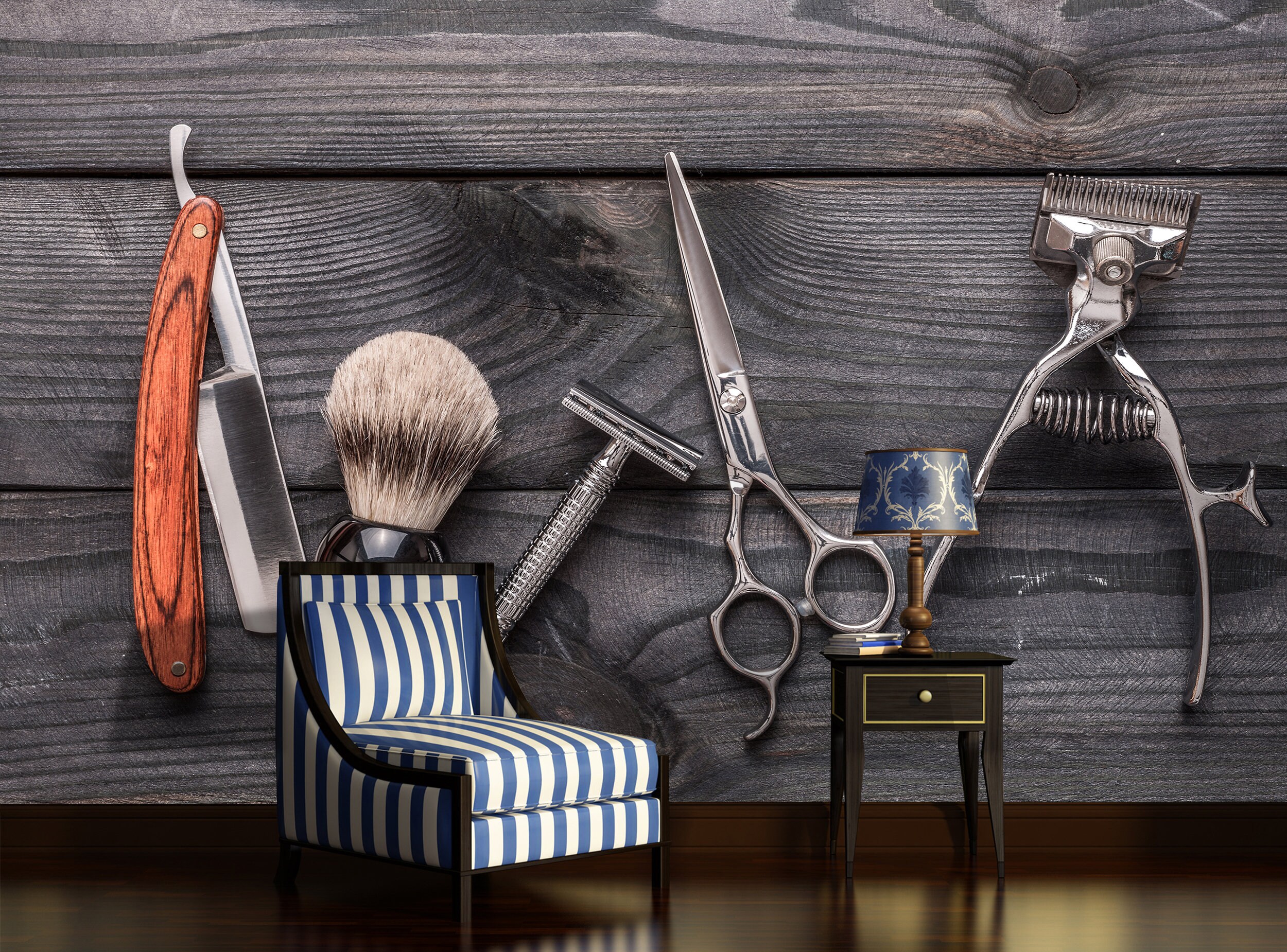 Barber Wallpaper Barber Shop Vintage Tools Mural Decal Mural | Etsy