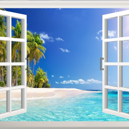 Beach Wall Decal Ocean 3D Beach View Window Mural Sticker Etsy