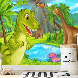 Papier peint pour enfants dessin animé de dinosaures : décoration pour chambre de bébé