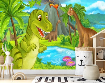 Fondo de pantalla para niños, Mural de pared de dibujos animados de animales de dinosaurio, Pelar y pegar, Mural de pared para niños, Fondo de pantalla de guardería, Decoración autoadhesiva extraíble