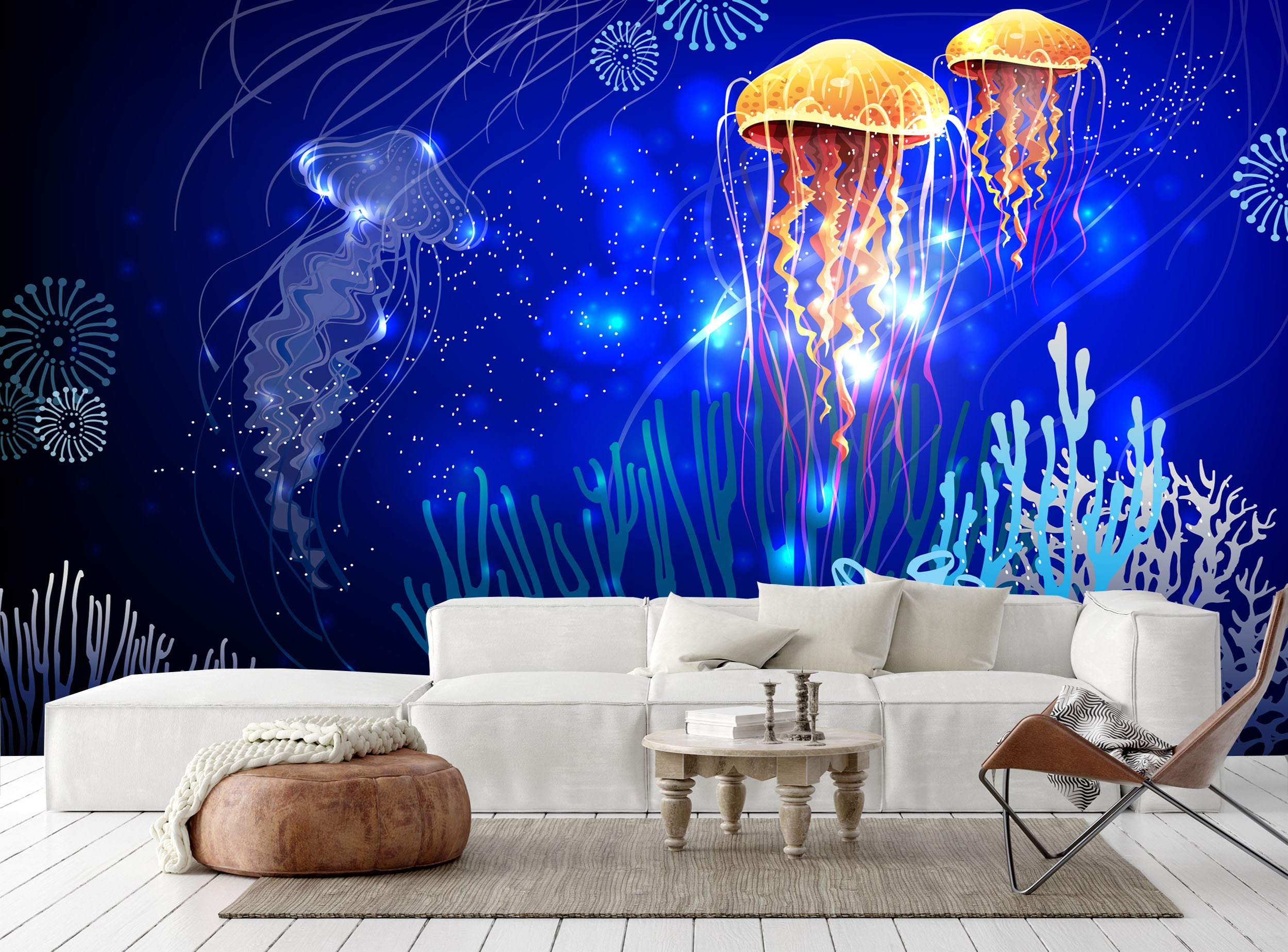 Neon Jellyfish Wallpaper Ocean Wall Mural Peel and Stick | Etsy