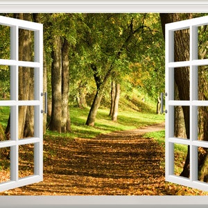 Wald Wand Aufkleber Wandaufkleber 3D Fenster Effekt Ansicht Natur Landschaft Wandtattoo entfernbare Kunst Wandbild Wand-Dekor Poster, Vinyl Wandtattoos