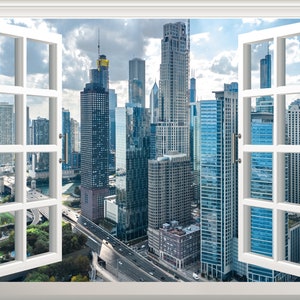 Adesivo da parete Skyline di Chicago Adesivo da parete Effetto finestra 3D Vista Chicago Adesivo da parete Adesivo da parete rimovibile Arte murale Decorazione da parete Poster, Adesivi da parete in vinile