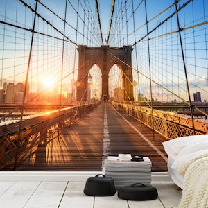 Brooklyn Bridge Wallpaper, City Wall Mural, Peel and Stick Wallpaper, City Wallpaper, Brooklyn Bridge Mural, Removable, Decor Office Loft