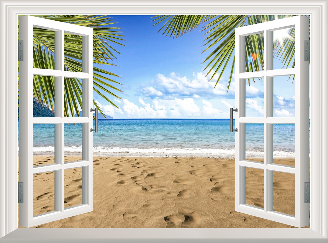 Beach Wall Decal 3D Window Poster Beach Wall Sticker Removable Vinyl