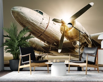 Adhesivo de pared de avión de vinilo de avión de transporte de aviones de  pared gráfico de pared mural de arte del hogar decoración marrón