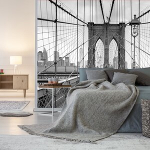 Brooklyn Bridge Wallpaper, City Wall Mural, Peel and Stick Wallpaper, City Wallpaper, Brooklyn Bridge Mural, Removable, Entryway Office Loft image 3