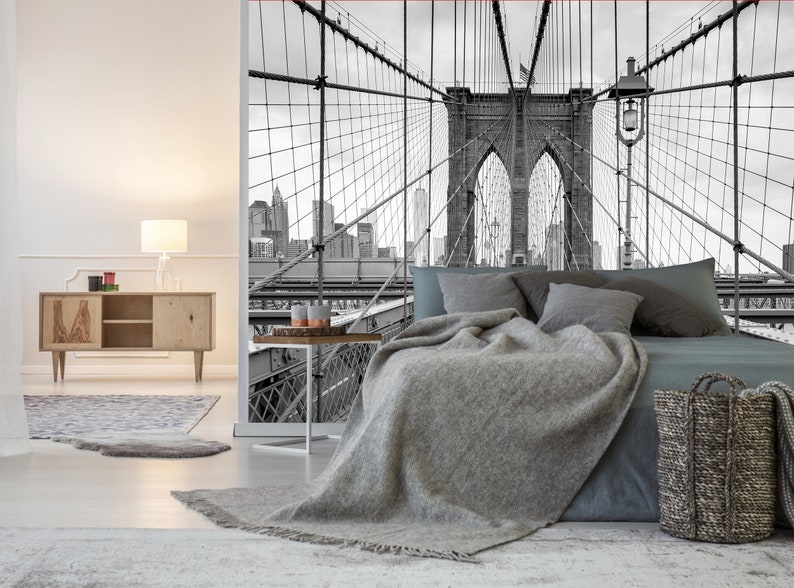 Brooklyn Bridge Wallpaper, City Wall Mural, Peel and Stick Wallpaper, City Wallpaper, Brooklyn Bridge Mural, Removable, Entryway Office Loft image 3