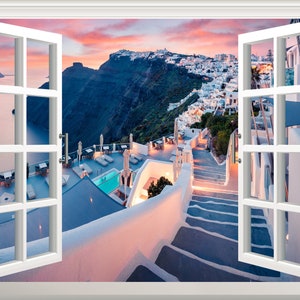 Santorini Grecia Adesivo da parete Adesivo da parete Effetto finestra 3D Adesivo da parete Finestra con vista Adesivo da parete in vinile rimovibile Adesivo da parete Decorazione murale Poster