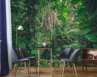 Rainforest Wallpaper, Peel and Stick Self Adhesive Wallpaper Mural Removable Jungle Rainforest Forest Topical Wall Mural Living Room Art