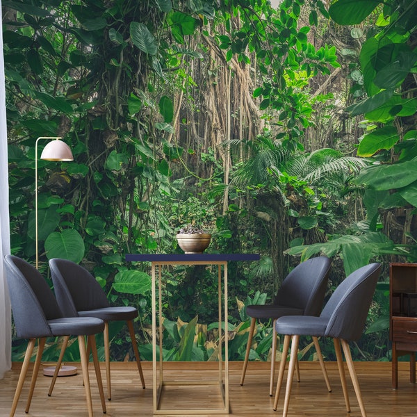 Rainforest Wallpaper, Peel and Stick Self Adhesive Wallpaper Mural Removable Jungle Rainforest Forest Topical Wall Mural Living Room Art