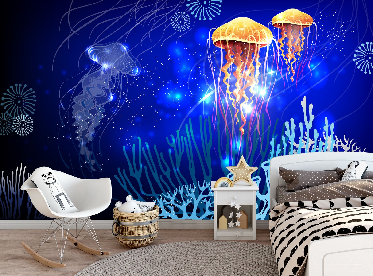 Neon Jellyfish Wallpaper Ocean Wall Mural Peel and Stick - Etsy