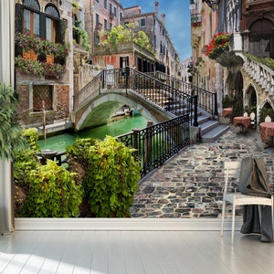 Italië behang, stad muur muurschildering, Peel and Stick behang, muur muurschildering, City Canal Grande behang, verwijderbaar, eetkamer, woonkamer
