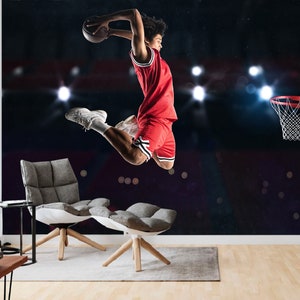 Basketball Player Mural: Teen Room Sports Wallpaper, Removable Wall Art