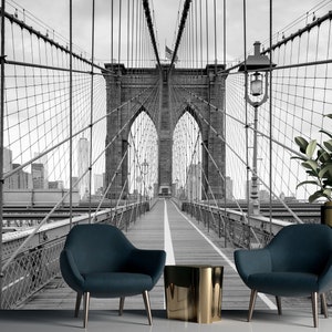 Brooklyn Bridge Wallpaper, City Wall Mural, Peel and Stick Wallpaper, City Wallpaper, Brooklyn Bridge Mural, Removable, Entryway Office Loft image 5