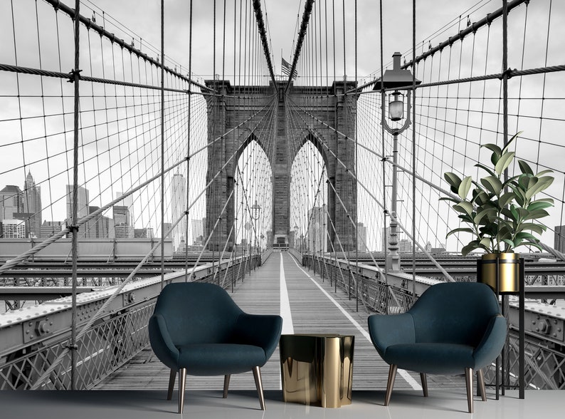 Brooklyn Bridge Wallpaper, City Wall Mural, Peel and Stick Wallpaper, City Wallpaper, Brooklyn Bridge Mural, Removable, Entryway Office Loft image 5