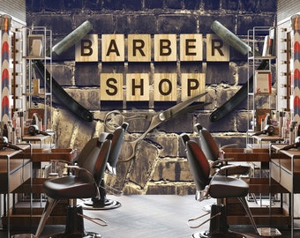 Barber Shop Wallpaper Mural: Self-Adhesive Wall Decor