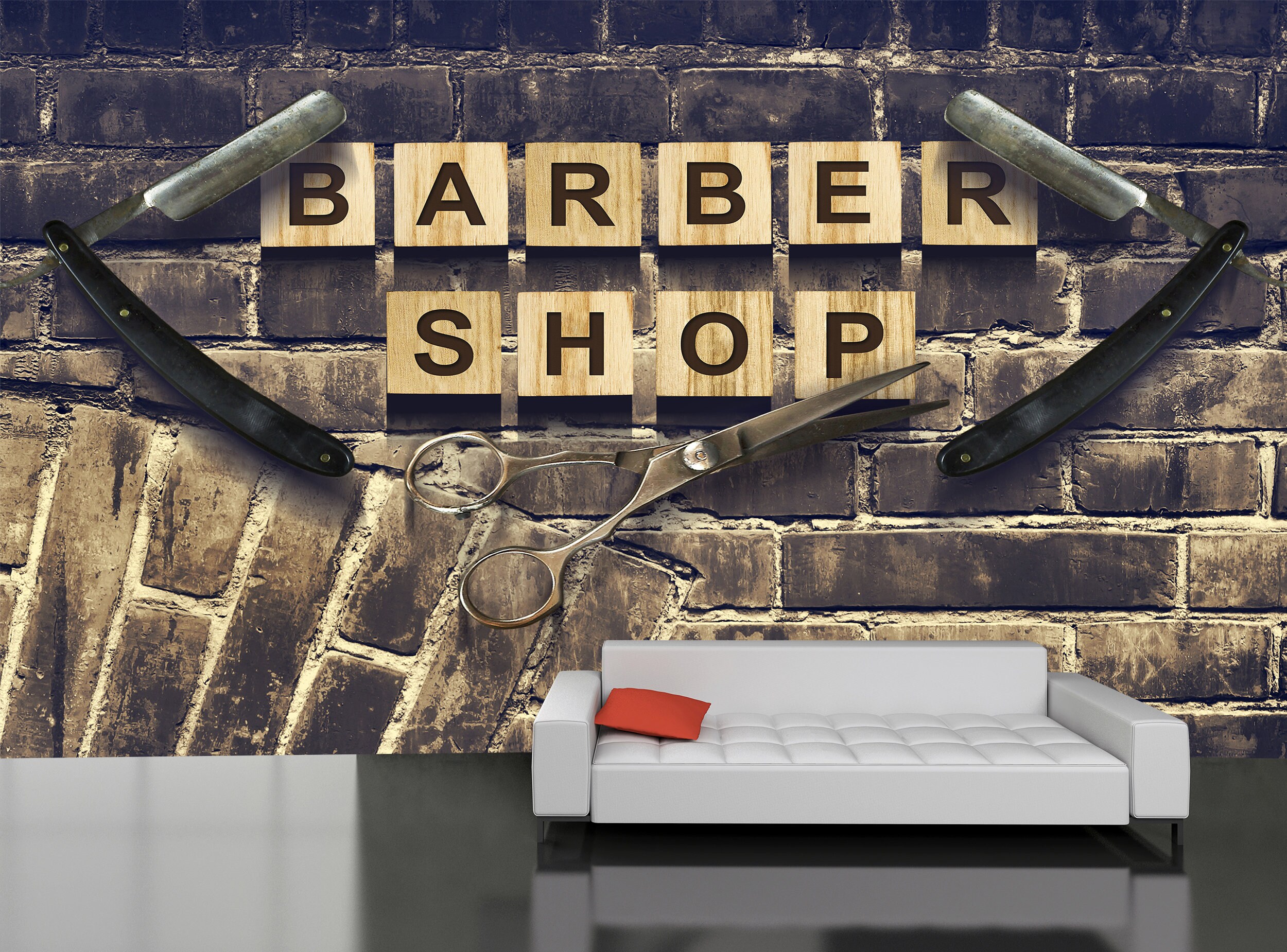 3D Barber Shop Wallpaper Tools Wall Mural Decal Mural Photo | Etsy Ireland