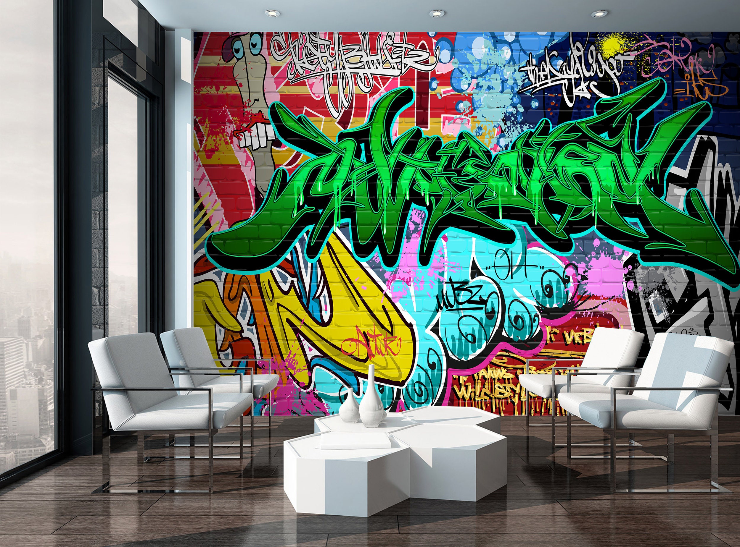 Graffiti Peel and Stick Wallpaper / Graffiti Wallpaper / Etsy