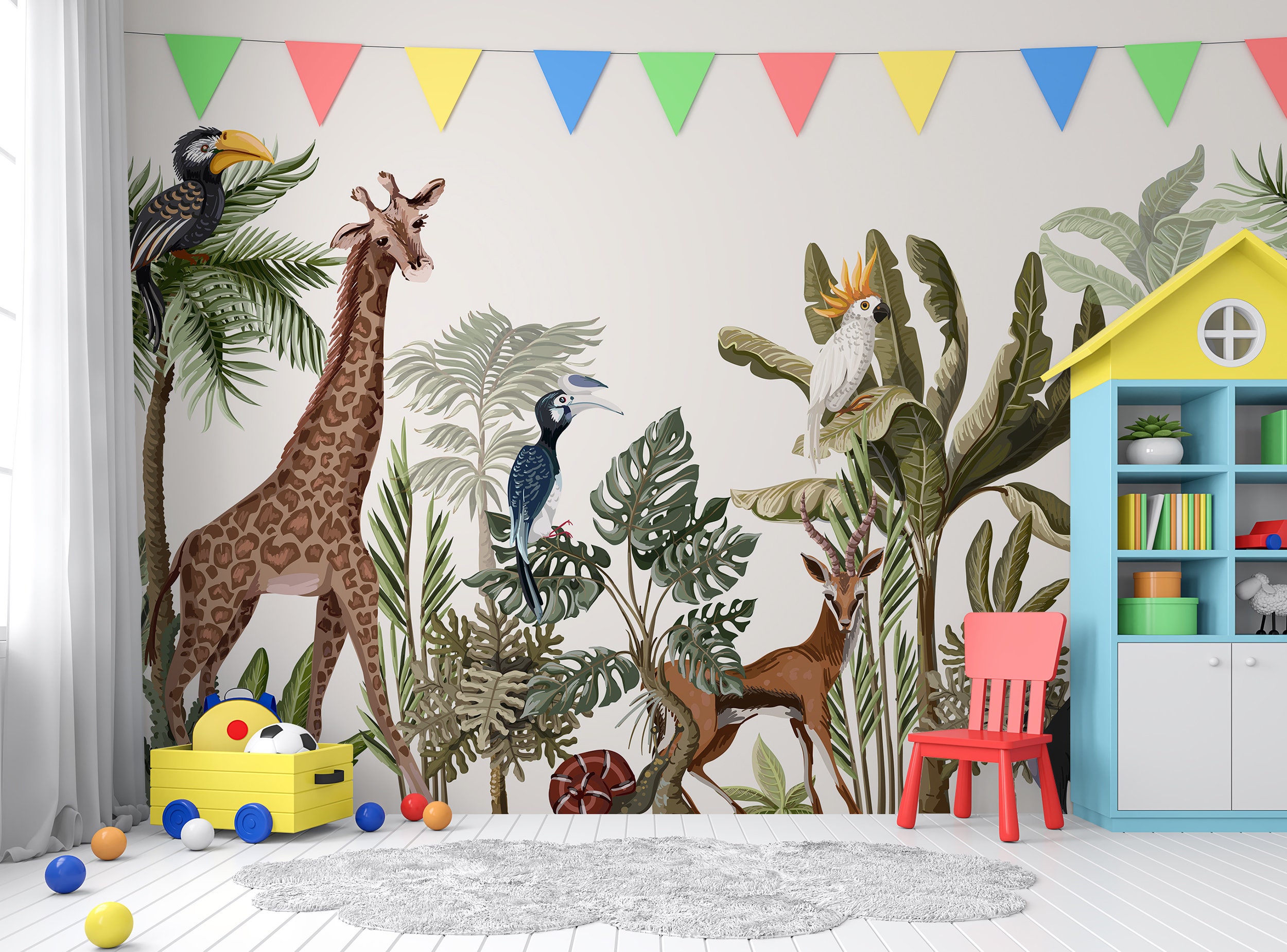 Jungle Wallpaper Safari Animals Peel and Stick Removable | Etsy
