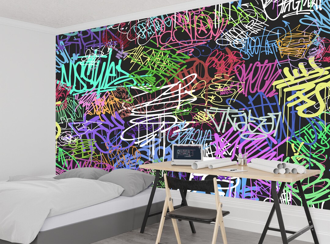 Graffiti Wallpaper / Graffiti Peel and Stick Wallpaper / - Etsy