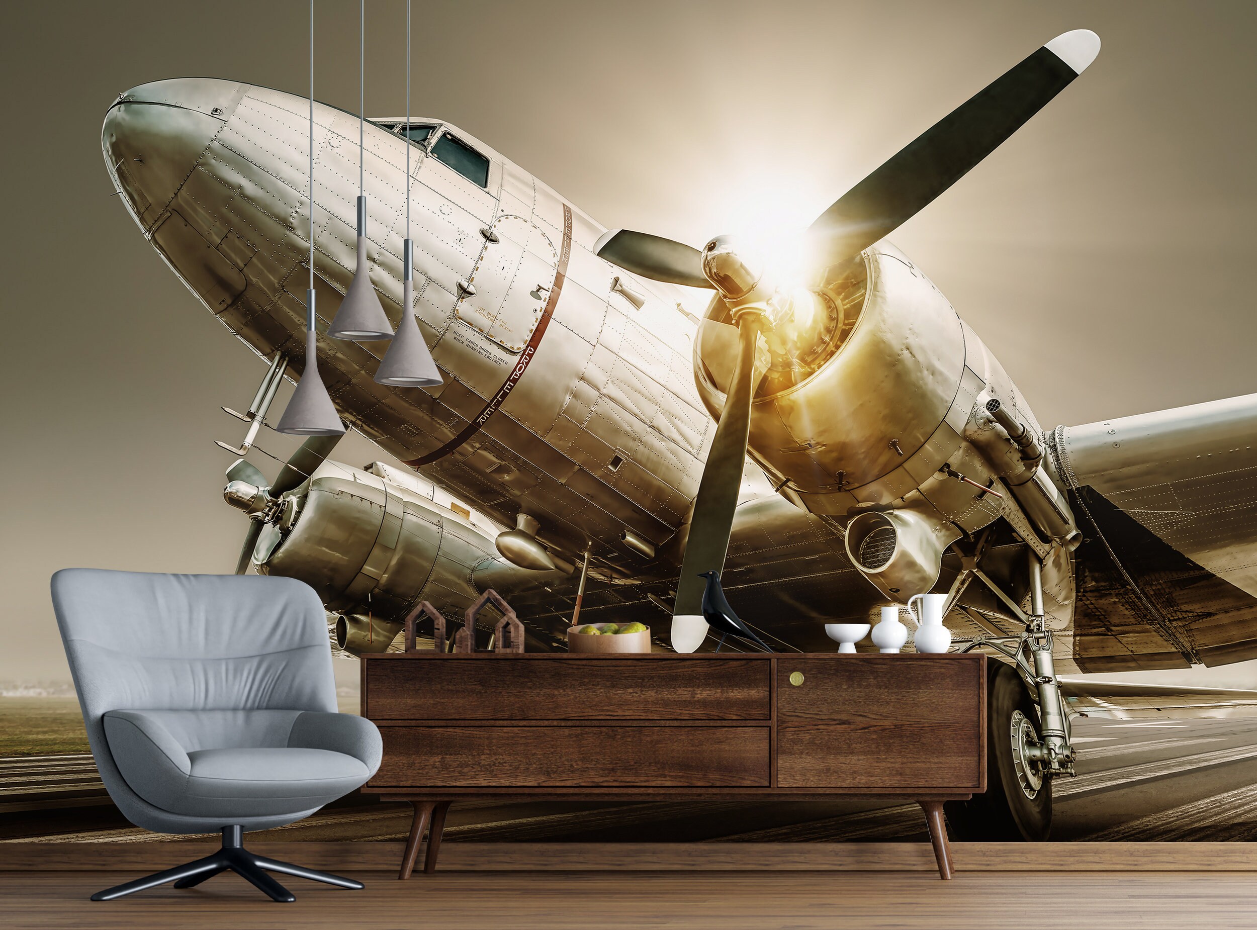 Airplane Wallpaper Peel and Stick Wallpaper Runway Wallpaper - Etsy