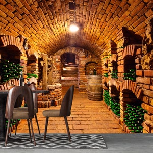 Wine Cellar Mural: Vintage Barrels, Peel and Stick Wallpaper