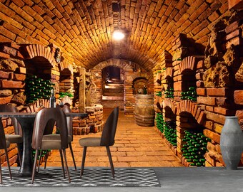 Wine Cellar Mural: Vintage Barrels, Peel and Stick Wallpaper