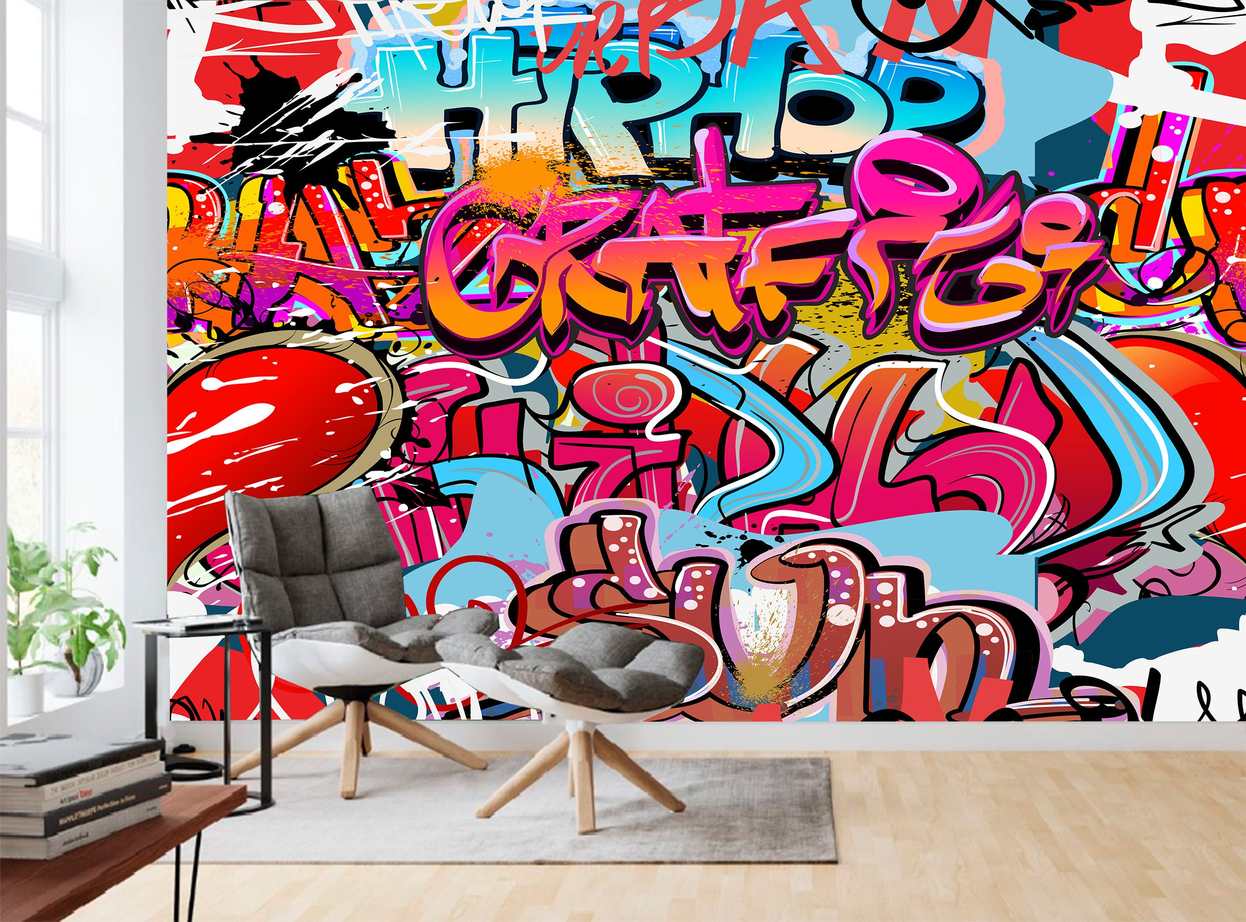 Graffiti Wallpaper / Graffiti Peel and Stick Wallpaper / Teenager Wall